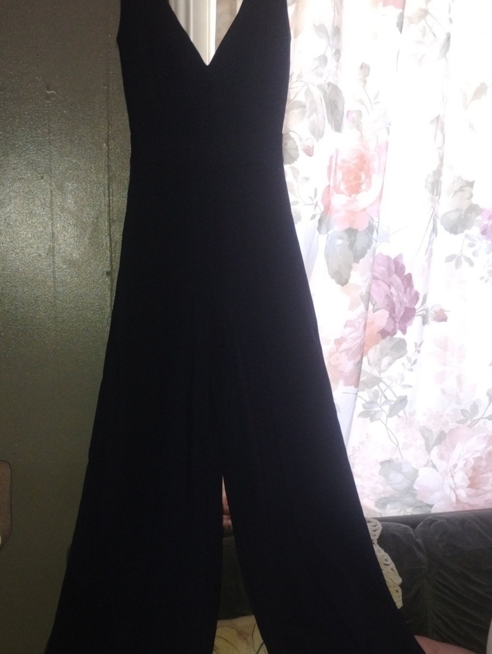 Herve Leger Black Plunge V-Neck Wide-Leg Jumpsuit
